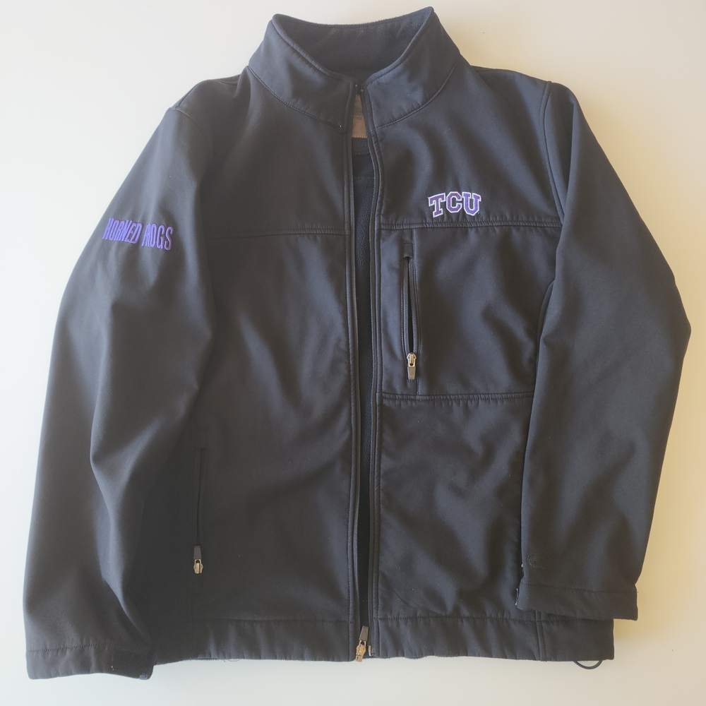 Colosseum Mens Black TCU Collegiate Jacket with Purple Embroidery Lettering Sz M